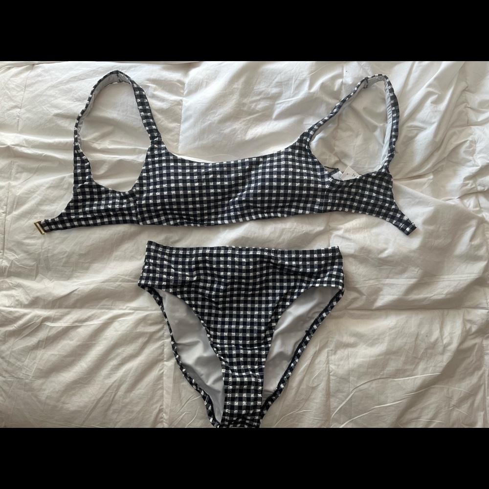 Gingham J Crew swimsuit, navy/white